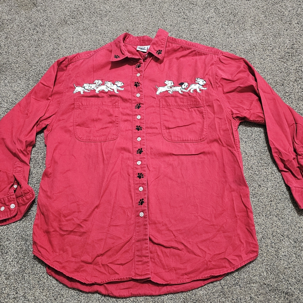 Disney Red Button Down Shirt With Embroidery - image 1